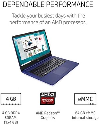 HP 14 Laptop, processador AMD 3020E, 4 GB de RAM, 64 GB de armazenamento EMMC, tela HD de 14 polegadas,