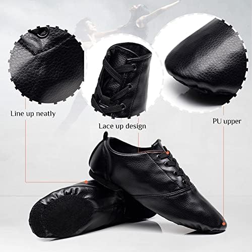 Tinrymx Jazz Sapatos Pu Couro de Couro Elastic Slip On Split Sole Jazz Shoe para Mulheres e Men Sapatos de Dança,