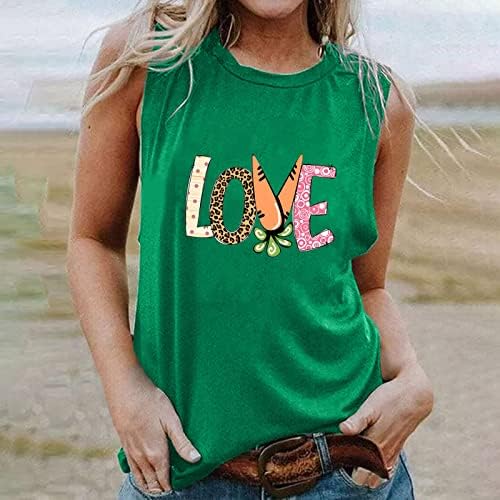 Womens Summer Summer Sleeveless Top Top Love Letter Graphic Print T-Shirt Crewneck Casual Tees Top