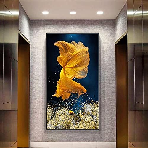ZGMAXCL Diamond Art Painting Kits Diy para adultos e crianças broca completa redonda de peixe dourado cristal grande tamanho moderno decoração de parede kits 47,2 x 23,6 polegadas