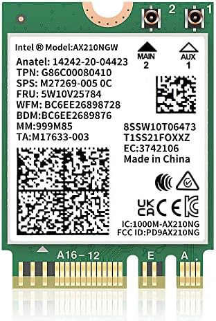 M.2 Wi-Fi Intel AX210 NGW CARD com Bluetooth 5.3, Wifi 6e 2x2 MU-MIMO 5400Mbps Módulo de rede sem fio,