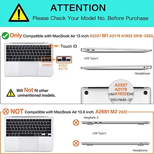 Mosis Compatível com MacBook Air de 13 polegadas Caso 2022-2018 Release A2337 M1 A2179 A1932, caixa dura de plástico