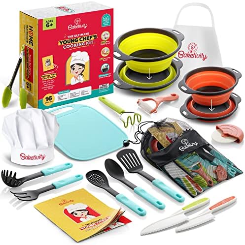 Baquetividade Kids Cooking Sets utensílios reais com guia de ferramentas de cozinha - Presente de cozinha