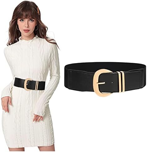 Cinturão elástica larga para mulheres para vestidos de fivela dourada de fivela de couro elástico de couro para