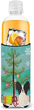 Tesouros de Caroline BB4201MUK Feliz Natal Árvore Papillon Black Branco Ultra Hugger para latas finas, lata de