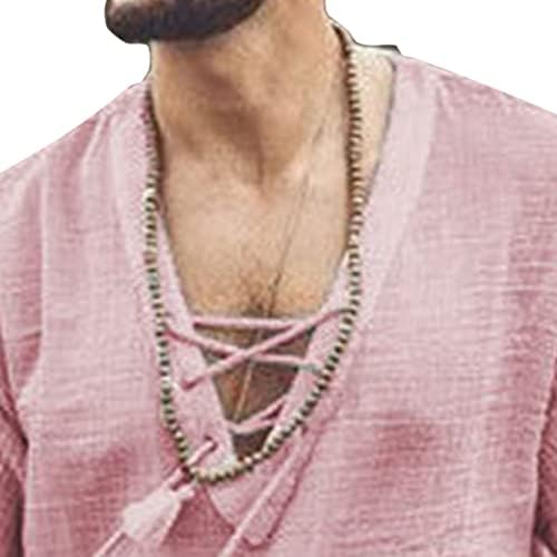Moda de moda masculina casual linho de linho de algodão praia Hippie V-deco