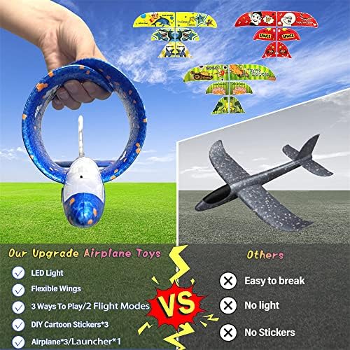 Kids Toys 3 Brinquedos de avião de embalagem com lançador, 2 modos de vôo Glider Lider Toys de avião