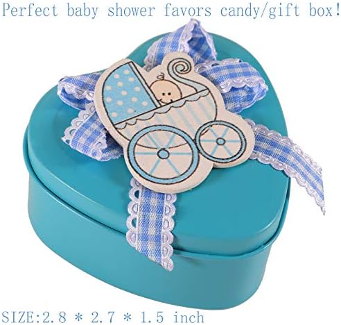 Caixa de doces azul de metal de 24 pacotes para menino Chá de bebê Favor ou decoração, caixa de favor do