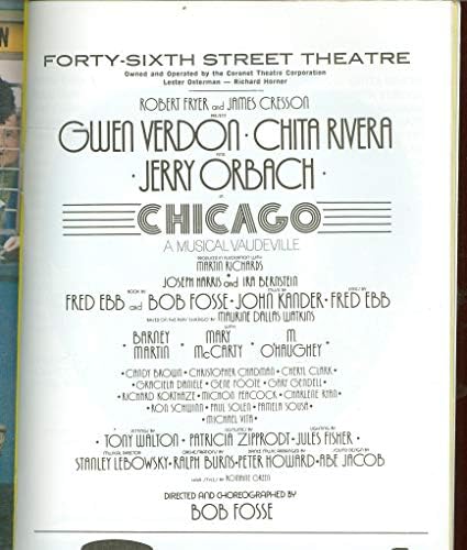 Chicago, Broadway Playbill + Jerry Orbach, Gwen Verdon, Chita Rivera, Barney Martin, Mary McCarty,