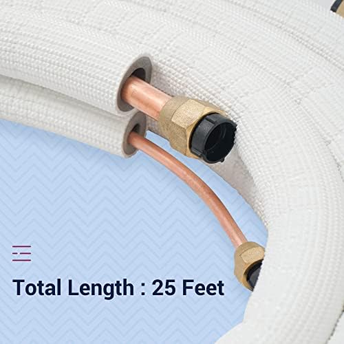 Della 25 pés mini -line split line, 1/4 e 3/8 O.D. Tubulação de tubos de cobre e 3/8 bobina branca espessada de PE com nozes alargadas para mini ar condicionado ou sistema de bomba de calor