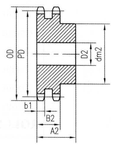 Ametric® D35B65 polegadas ANSI 35-2 SPROCKING DE AÇO CUMO, para a corrente de fita dupla 35 com, 3/8 Pitch,