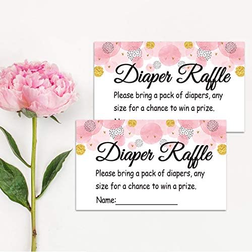 50 bilhetes de sorteio de fraldas de onda rosa para inserções de convite para chá de bebê, cartões de jogo de chá