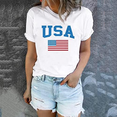 4 de julho camisetas para mulheres de manga curta o pescoço de pescoço EUA bandeira listras