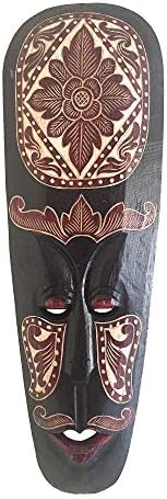 Máscara de decoração de parede africana esculpida em madeira OMA com belos desenhos pintados à mão - tamanho