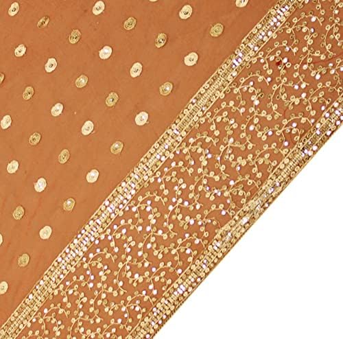 Peegli vintage marrom dupatta georgette blend tecido têxtil tecido feminino feminino de pescoço de pescoço