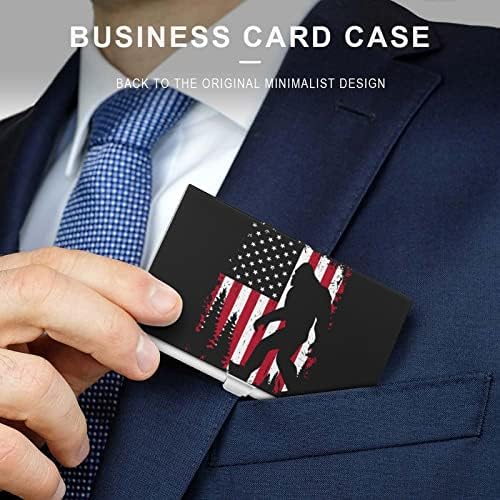 Bigfoot e American Flag de Bandy Business Cartter Metal Pocket Business Card Card Cartlet para homens Mulheres