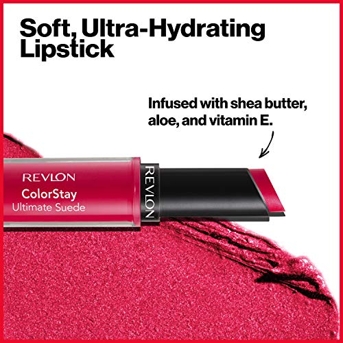 Lipstick por Revlon, batom de camurça Ultimate Colorstay, cor de alto impacto com fórmula cremosa hidratante,