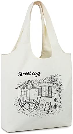 Beegreen Cafe Canvas Bag para mulheres com bolso interno do zippper 13oz estéticos algodão sacola