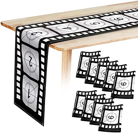 Breling Night Table Runner, 12 x 72 polegadas preto e branco Tabela de filme estampado Runner Breling Reel Decor Breling Theme Decorações de toques de mesa para festa de cinema de cozinha