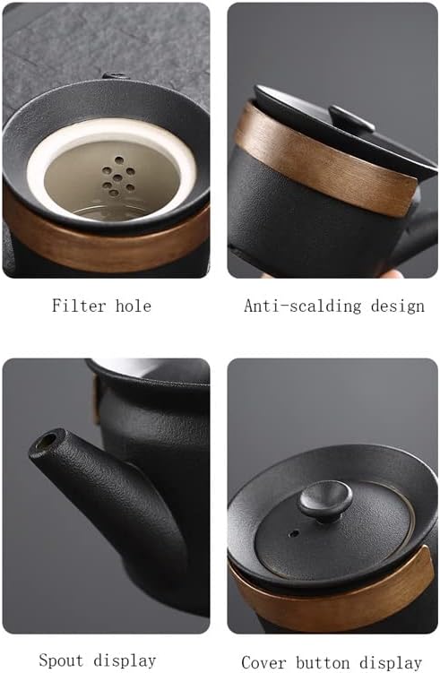 TJLSS estilo japonês Black Pottery Beam Teapot Tea Conjunto de um pote de seis xícaras com bolsa Kungfu