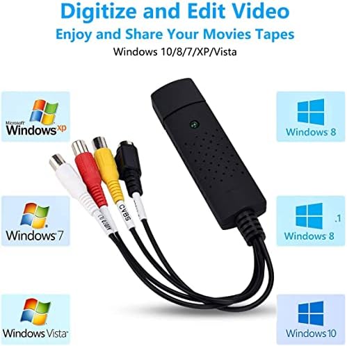 Tcraych USB Audio Video Converter, VHS para conversor digital, cartão de captura de vídeo digitalizando