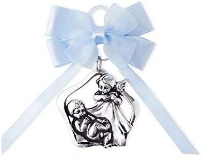 Medalha do berço do anjo da guarda com fita de cetim. Presentes de batismo perfeito para bebês, presentes de batismo para bebês, chá de bebê e decoração de parede de berçário.