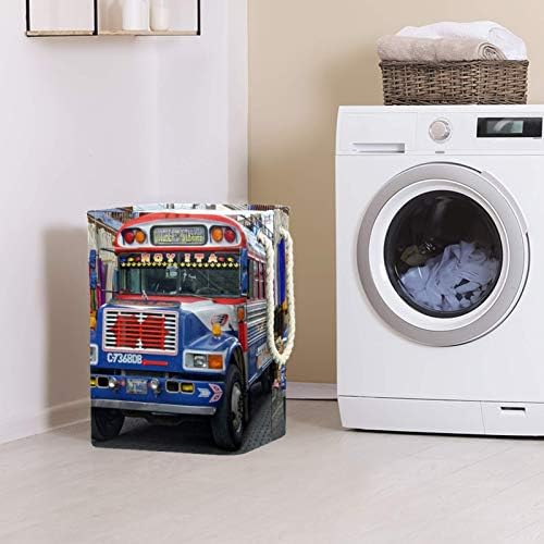 Mapolo Laundry Imperper Blue Bus Red Bus dobrável Cesta de armazenamento de lavanderia dobrável com alças suportes