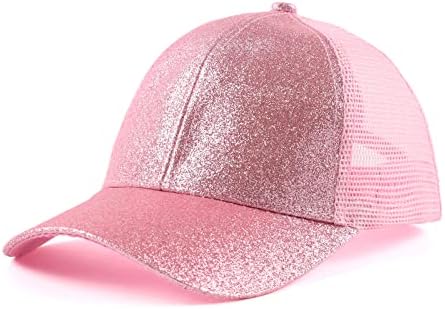 ZSEDRUT Girls Glitter Baseball Crianças Kids Ajustável Chapéu de Ponytail Cordinho Chapéus de Mesh