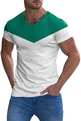 Xxbr mass de manga curta Camisetas V Neck, verão listrado de retalhos Slim Fit Sports Tops Tops Lightweight Camiseta