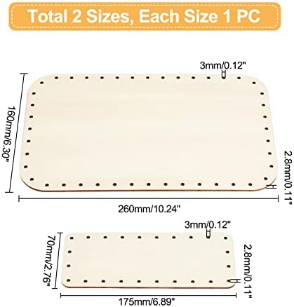 Ph Pandahall 2pcs Basket Bottom para Rattan, 2 tamanhos Base de cesta de madeira retângulo Conjunto de cesta de cana de vime Placa de tecido com orifícios de 3 mm para o suporte para lápis de cesta de piso DIY, 2,7 x 6,8 e 6,3 10.2