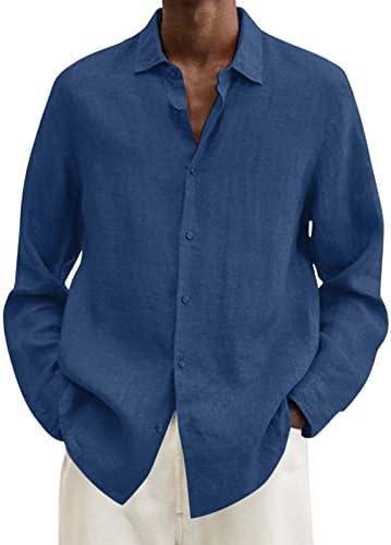 Camisa de linho creme masculino linho de algodão de verão sólido casual plus size size de camisa solta colar de