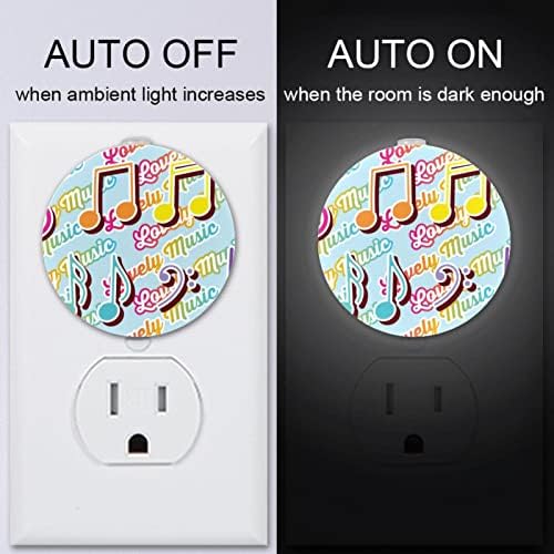 2 Pacote de plug-in Nightlight Night Night Light Colorful Violin Key e Music Notes STIP com sensor do anoitecer