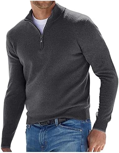 Dudubaby Men's Casual Comfort Quarter zip grossa de suéter de pelúcia no início do outono