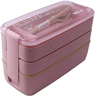 Lkyboa 900ml 3 camadas Bento Box de lancheira ecologicamente correta para a lancheira de comida de palha
