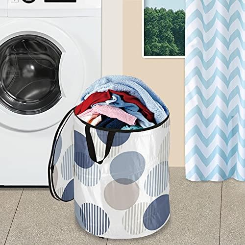 Blue Beige Pop Up Laundry Horse com tampa de cesta de armazenamento dobrável Bolsa de roupa dobrável para camping