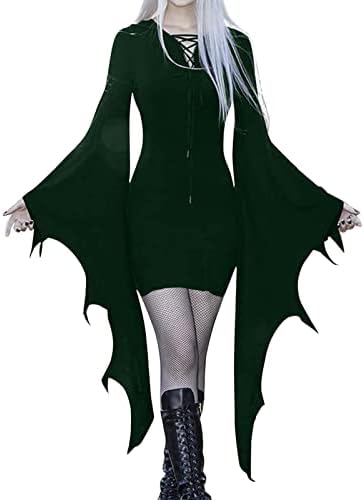 Vestido de cosplay de Halloween Badhub Vestido de bruxa Morticia Up V Vestido de Bodycon Hange Lanking Donos do pescoço