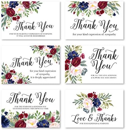 24 Cartões de agradecimento da Borgonha da Marinha Borgonha com envelopes, fúria de luto Nota de agradecimento,