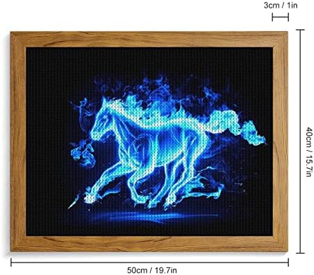 Blue Fire Flaming Horse Diamond Pintura Kits Ficture Frame 5D DIY Full Frill Rhinestone Arts Decoração de parede para adultos madeira amarela 50 * 40cm