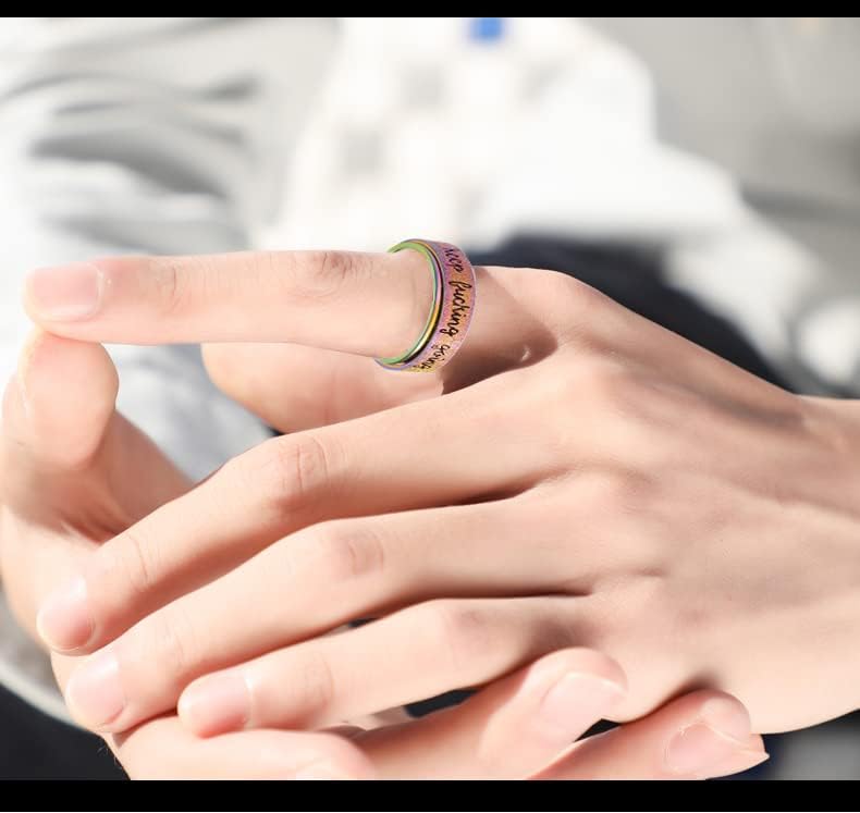 Luckyamor Fidget Ring Women for Ansity Ring: Mantra inspirador personalizado anel de prata em aço
