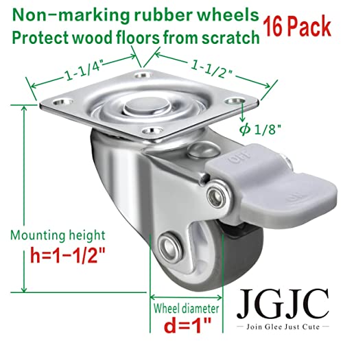 Jgjc 16 pacote de 1 polegada rodas de rodas, rodas de mamona de baixo perfil para rodízios de borracha de móveis