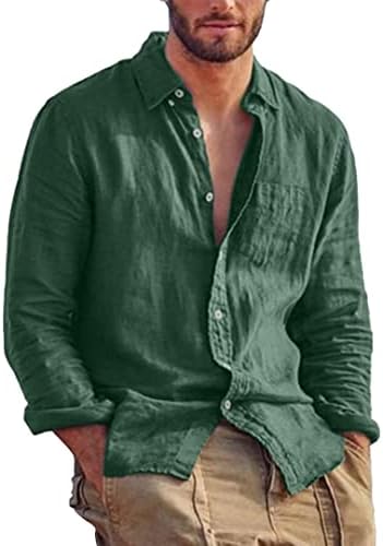 Camisas de linho masculinas Button Abaixo a camisa de manga comprida tops de moda de camisa de praia casual