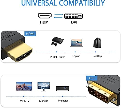 Mosimli DVI para HDMI Cabo de 3 pés, 6 pés Bidirecional HDMI para DVI Cord Compatível para computador, desktop,