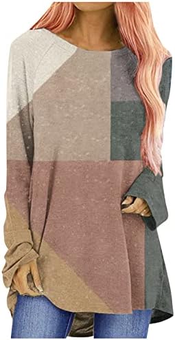 Moletom de manga longa feminina Tops de túnica casual Tunic Tunic Colorblock Athletic Oversize Pullovers