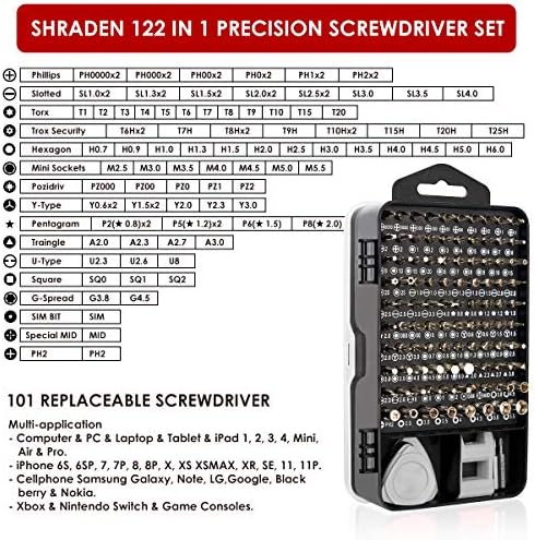 Conjunto de chave de fenda de precisão, Sharden 122 em 1 kit de ferramentas de reparo magnético eletrônico com