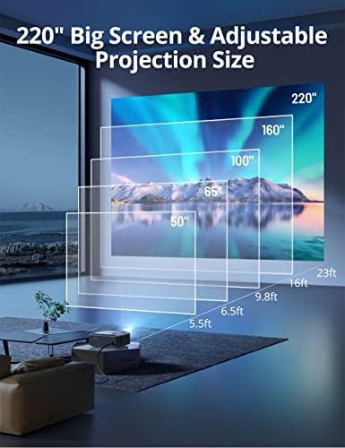 Projetor 1080p, Mitechpro 450 ANSI Portable Movie Projector com 5G Wifi Bluetooth, suporte 4K com função de zoom e desligamento do timer, projetor externo para HDMI/USB/Laptop/iOS & Android Telefone, preto