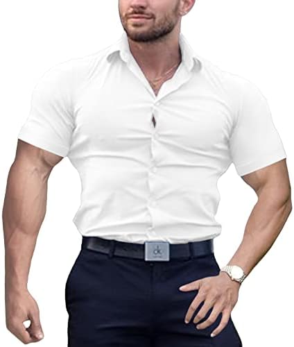 Camisas de vestido masculinas muscular Slim Fit Fit Rick Dry Slave Button Down camisa