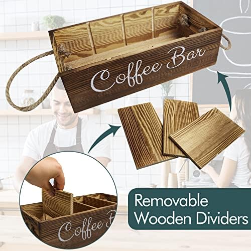 Organizador da estação de café - Organizador de café de madeira com 3 divisores removíveis, cesta