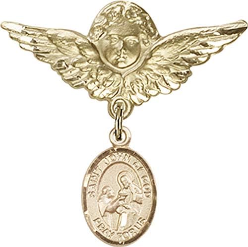 Rosgo do bebê de obsessão por jóias com o charme de São João de Deus e o anjo com Wings Badge Pin | Crachá de bebê