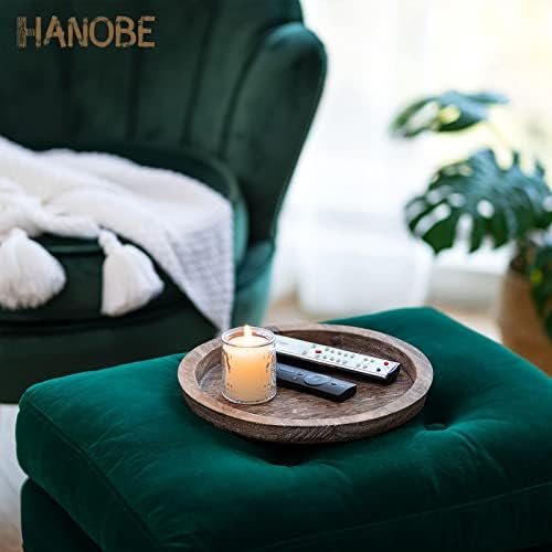 Bandeja de servir de madeira rústica de hanobe: conjunto de 10 bandeja decorativa de madeira redonda bandeja