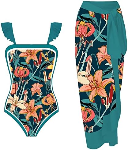 KNOSFE 2 PCS PCS Apró feminina Spaghetti Strap Ruffle Sleeve Bathing Suits Tie Late Tummy Control Beachwar